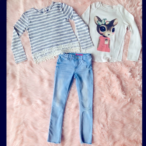 Jeans + 2 Long Sleeve Tops For Girl Size 7 Years - Picture 16 of 16